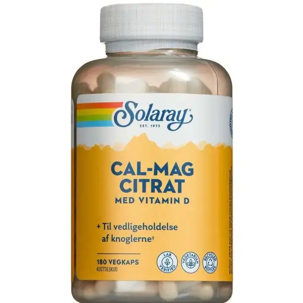 SOLARAY CAL-MAG CITRAT KAPSLER + D-VITAMIN (180 STK)