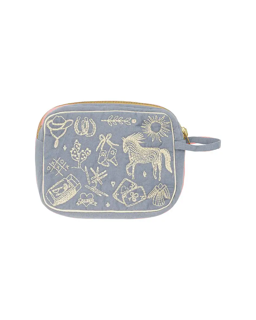 HABIBA Polly Embroidery Makeup Clutch Sea