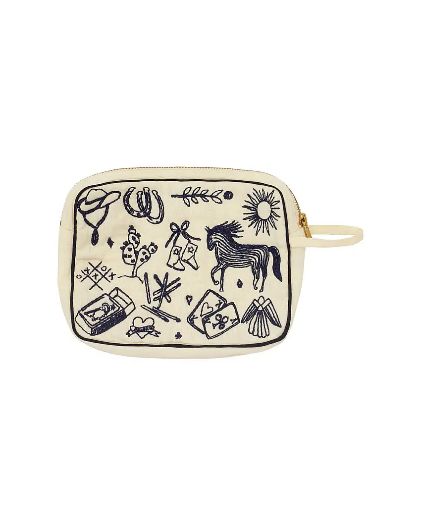 HABIBA Polly Embroidery Makeup Clutch Vanilla