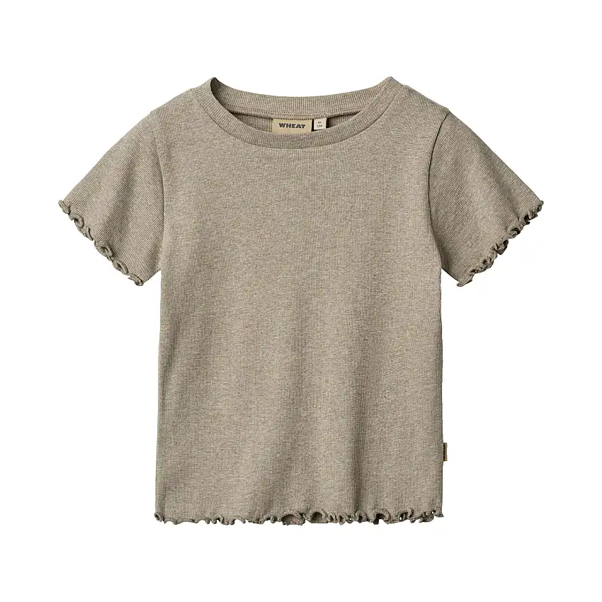 WHEAT Rib T-Shirt Short Sleeve Alicia Gravel Melange Str 110/5 år