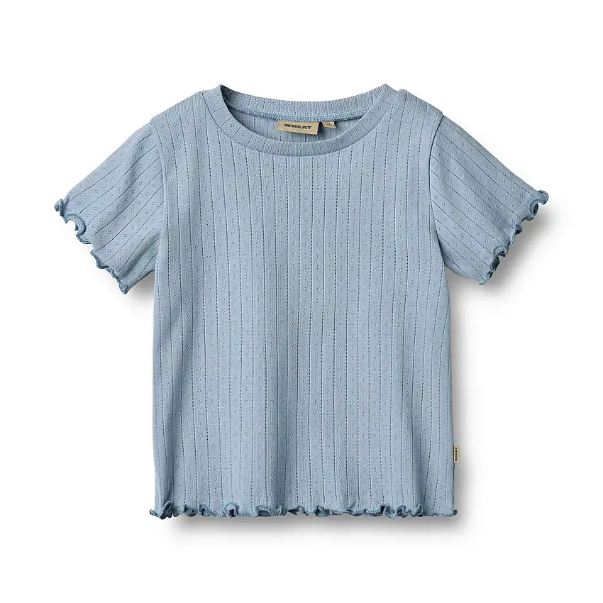 WHEAT Rib T-Shirt Short Sleeve Irene Morning Sky Str 104/4 år