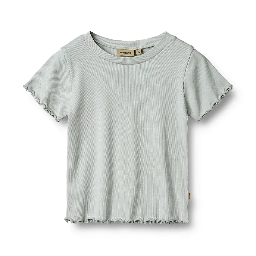 WHEAT Rib T-Shirt Short Sleeve Irene Soft Blue Str 110/5 år