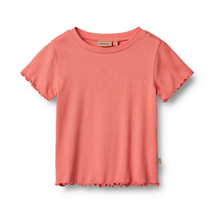 WHEAT Rib T-Shirt Short Sleeve Irene Light Coral Str 128/8 år