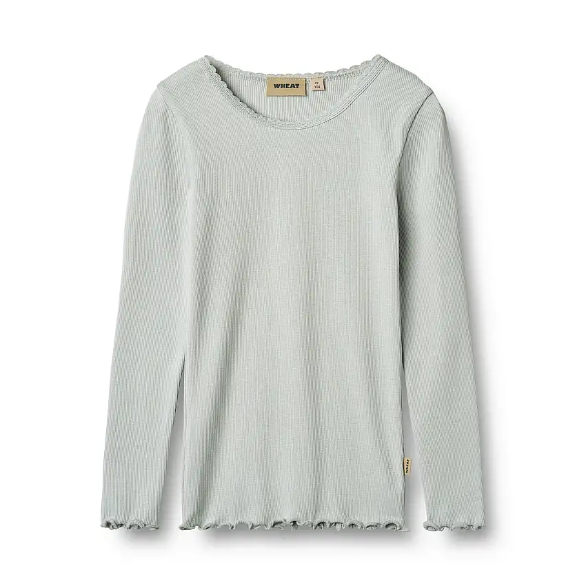 WHEAT Rib T-Shirt Long Sleeve Reese Soft Blue Str 122/7 år