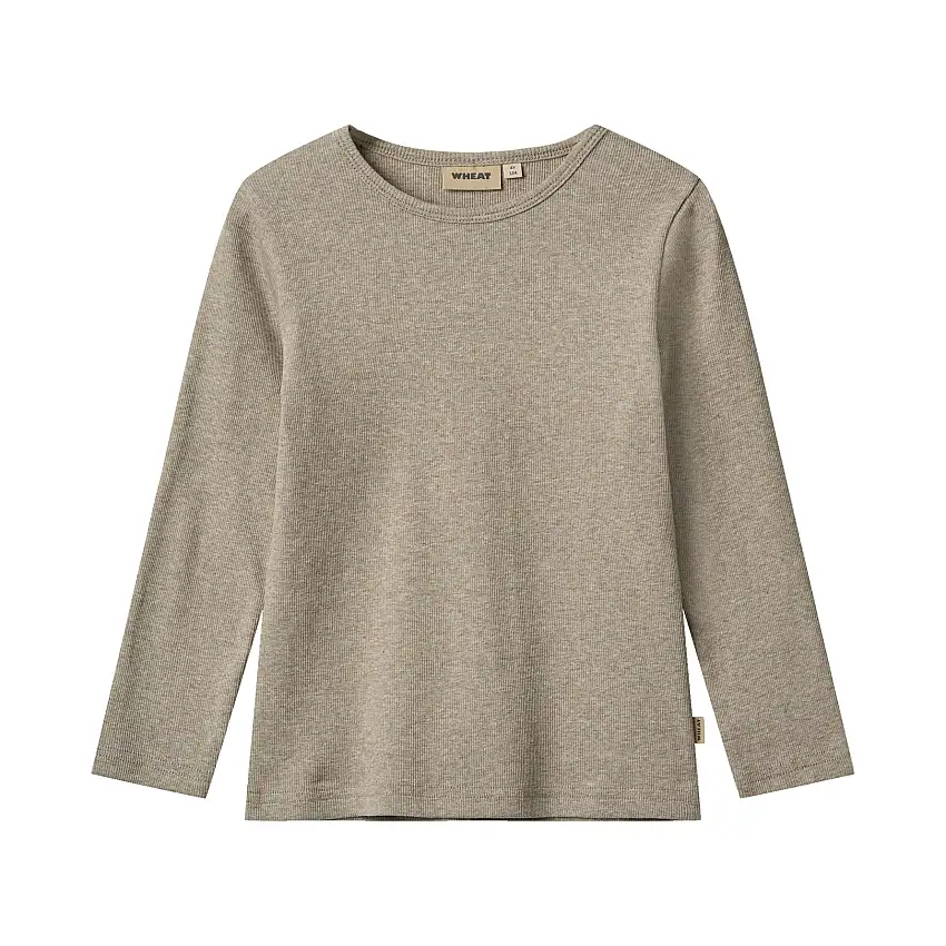 WHEAT Rib T-Shirt Long Sleeve Stig 2-pak Gravel Melange Str 116/6 år