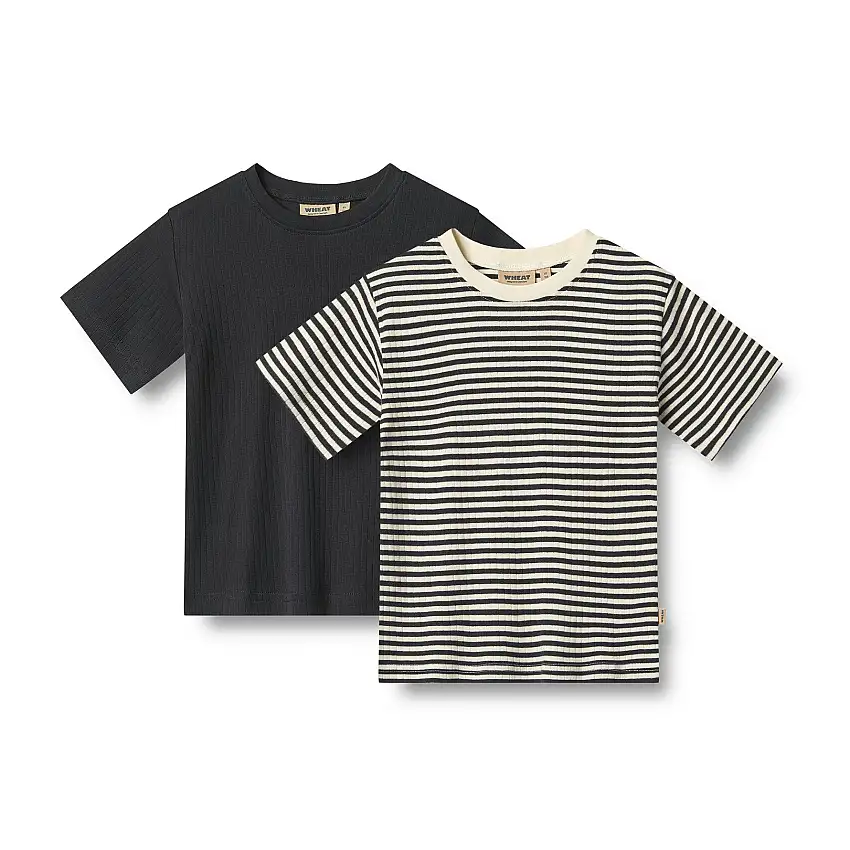 WHEAT Rib T-Shirt Short Sleeve Fabian 2-pak Navy Str 110/5 år