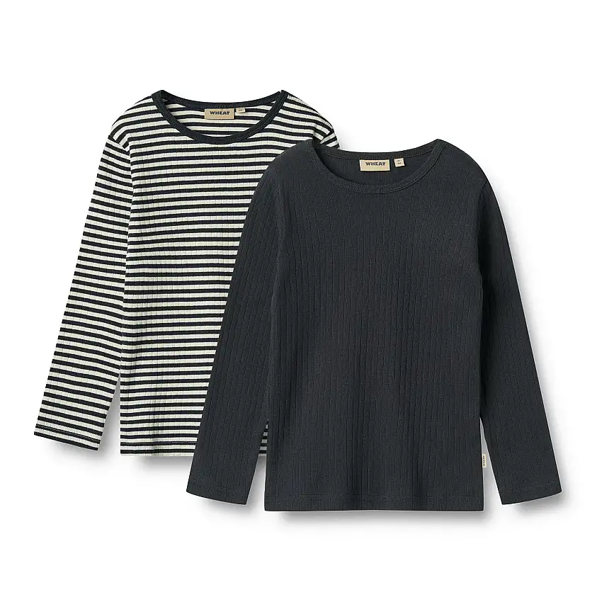 WHEAT Rib T-Shirt Long Sleeve Stig 2-pak Navy Rib Stripe Str 128/8 år