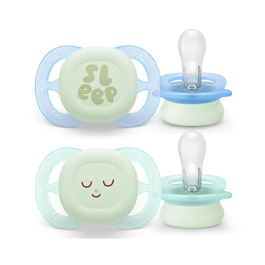 Philips Avent Pacifier ultra start Nighttime, 0-2m, Grøn / Blå