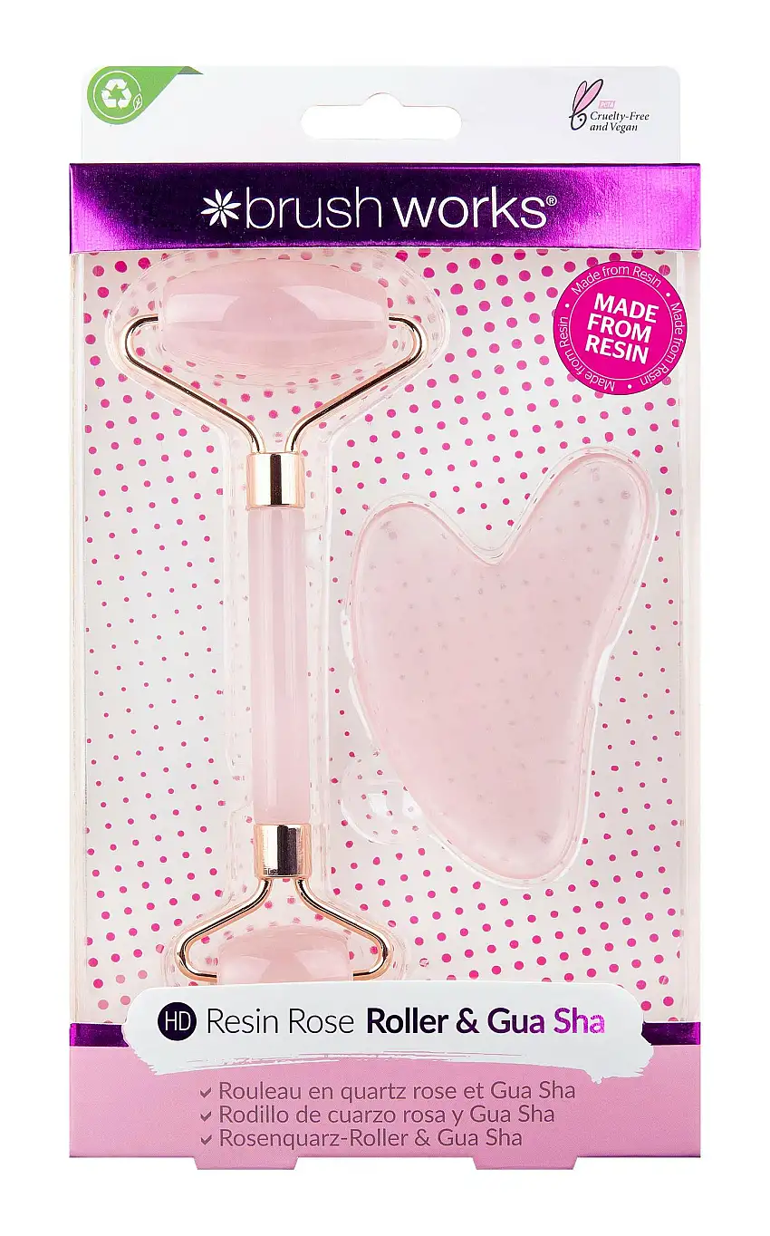 brushworks Rose Quartz Resin Roller & Gua Sha 2 stk