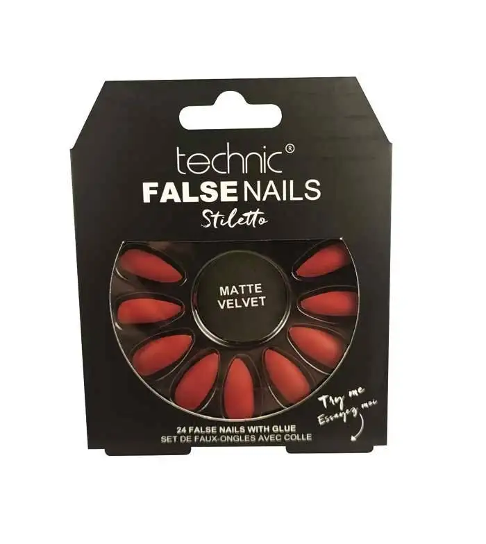 Technic False Nails Stiletto Matte Velvet Red 24 stk
