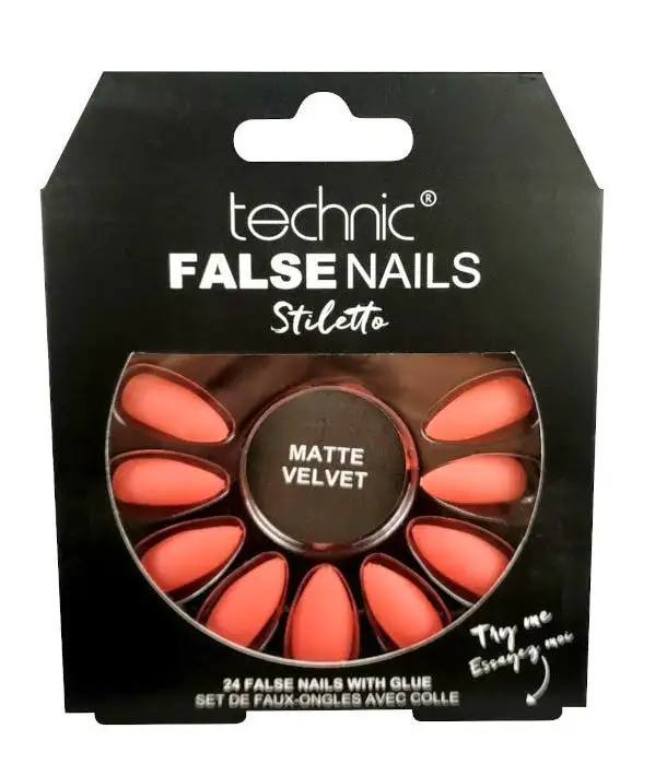 Technic False Nails Stiletto Matte Velvet Coral 24 stk