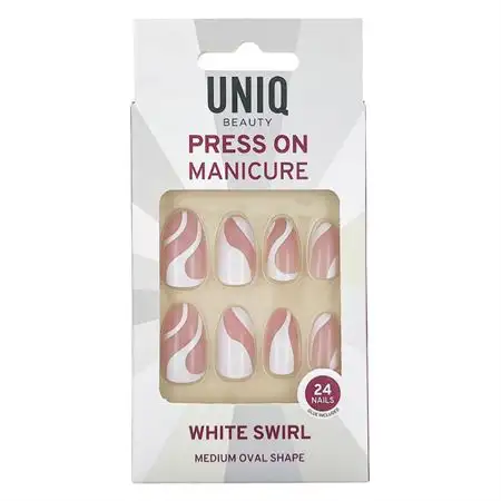 UNIQ Press On Negle med Lim - White Swirl