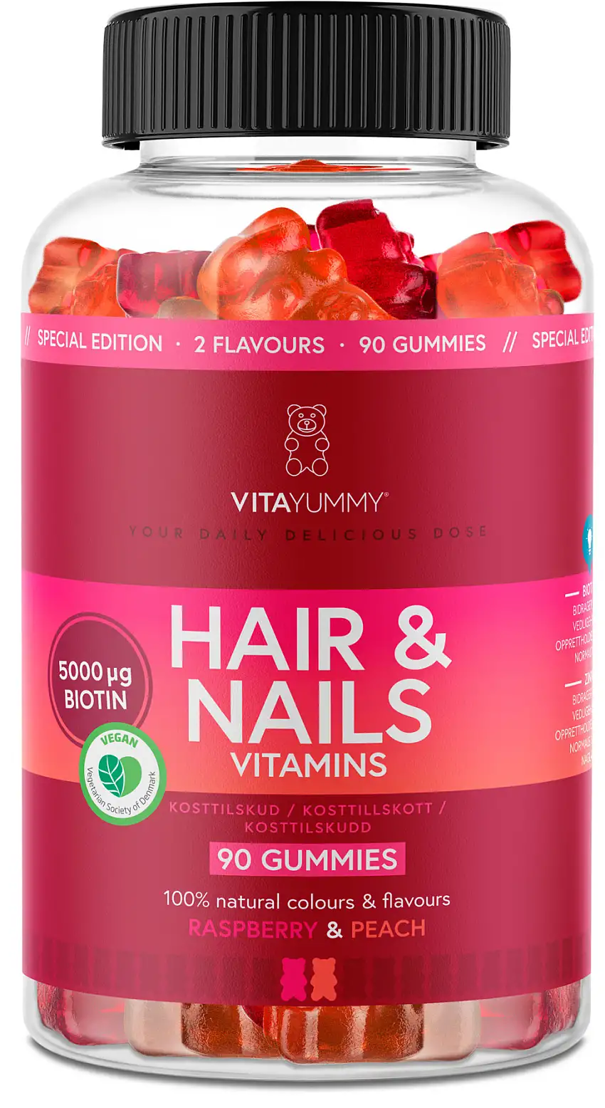 VitaYummy Hair & Nails Mixed, Raspberry & Peach 90 stk.