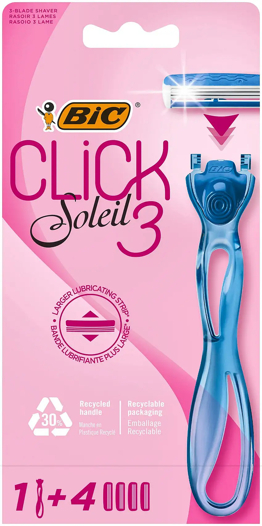 Bic Click Soleil 3 Razor & Razor Blades 1 stk + 4 stk