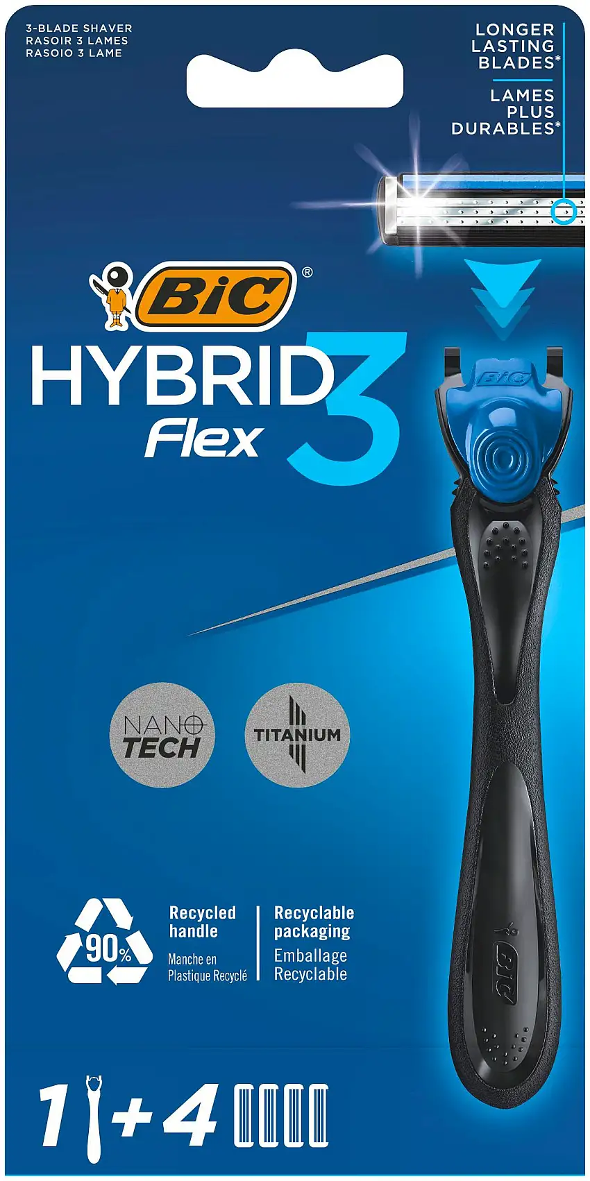 Bic Hybrid 3 Flex  Razor & Razor Blades 1 stk + 4 stk