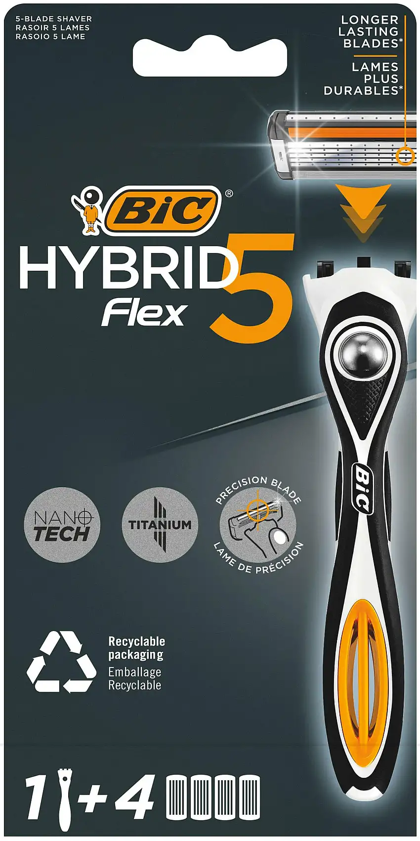 Bic Hybrid 5 Flex Razor & Razor Blades 1 stk + 4 stk