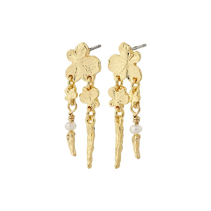 Pilgrim Zhuri Øreringe Guldbelagt - Blomstermotiver og Ferskvandsperler