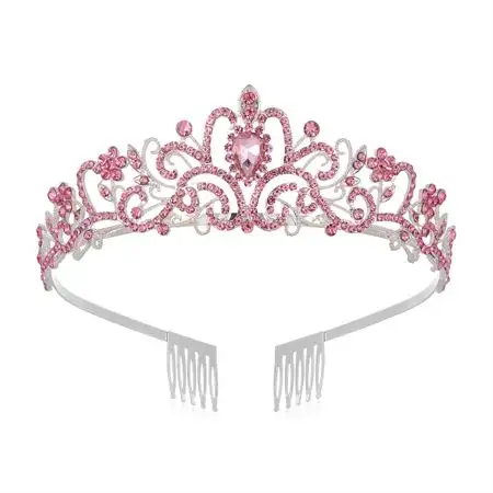 Prinsesse Diadem / Tiara - Rosa / Sølv med rhinsten