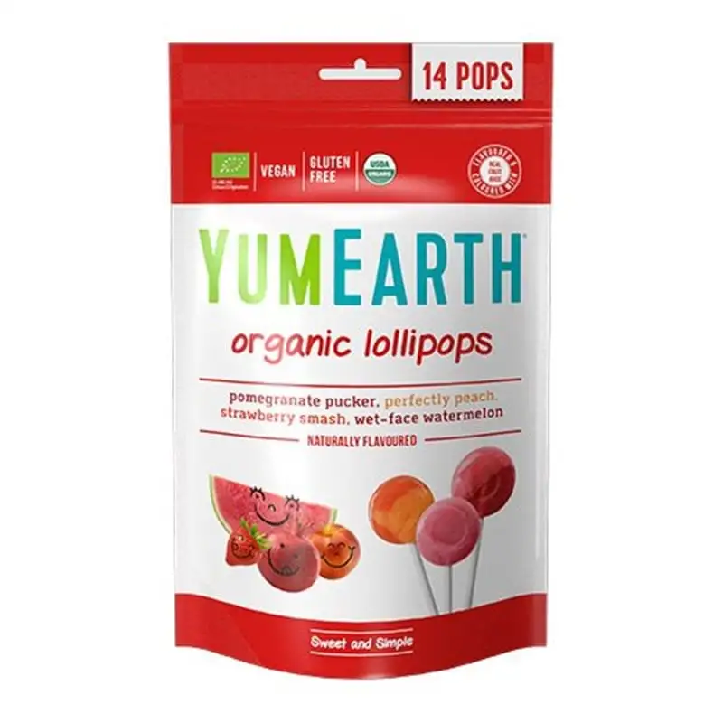 Yum Earth Slikkepinde Granatæble, Fersken, Jordbær & Melon Ø (85 g)