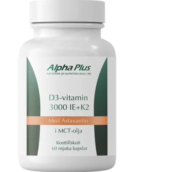 Alpha Plus D3-vitamin 3000 IE + K2 och Astaxantin