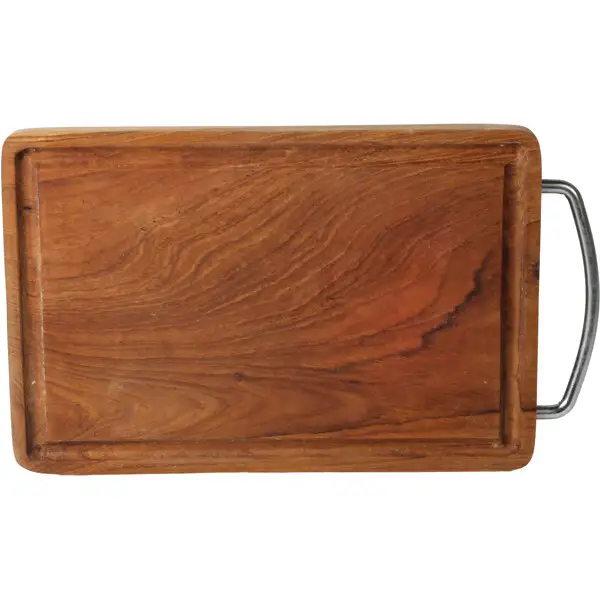 Skærebræt med metalhåndtag i teak