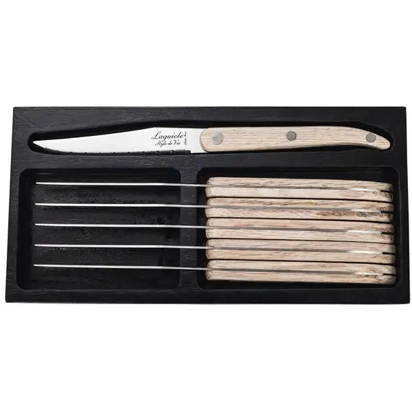 Grillknive Laguiole Oak Wood Takket Pakke 6 stk.
