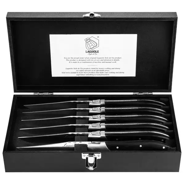 Grillknive Laguiole Black Ebony Glat Pakke 6 stk