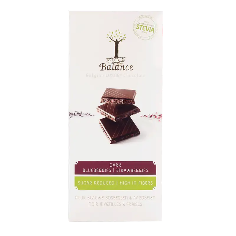 Stevia Balance Plade Mørk Blåbær Jordbær (85 g)