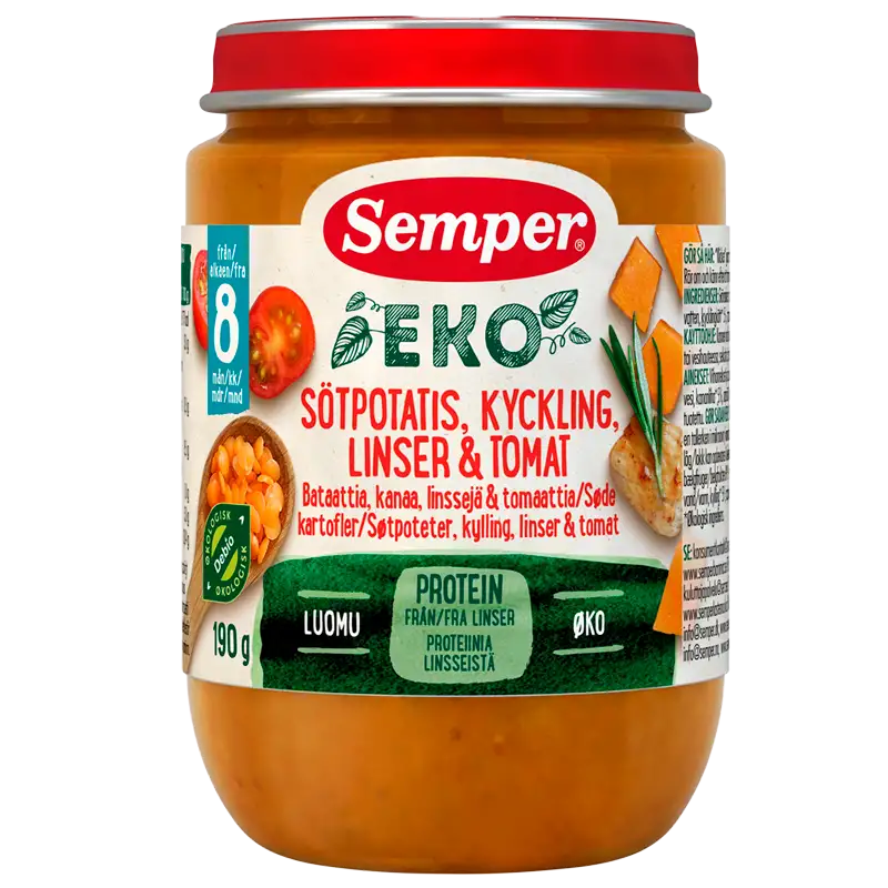 Semper EKO Mos Med Sødekartoffel, Kylling, Linser & Tomat Ø (190 g)