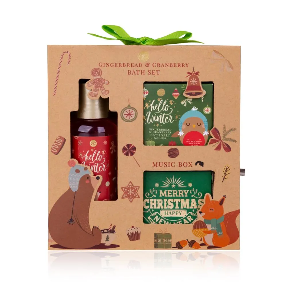 Accentra Hello Winter Gingerbread & Cranberry Bath Set + Music Box