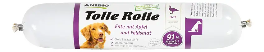 Anibio Tolle Rolle skærepølse m. and, 91% kød - 400g.