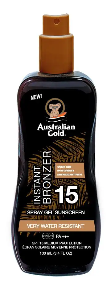 Australian Gold Instant Bronzer Sunscreen Spray Gel SPF15 - 100 ml.