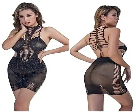 Erotisk netkjole, elastisk, sort 63784749