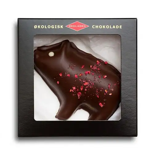 Økoladen Marcipangris m hindbær mørk chokolade Ø - 75 g