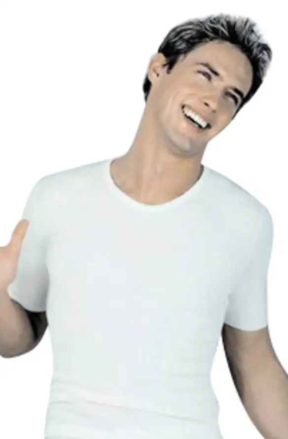 Peters Angora Herreundertrøje Korte Ærmer Natur L