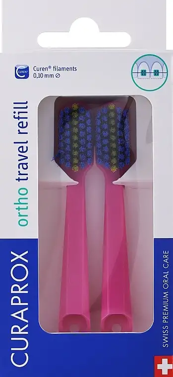 Sæt af udskiftelige ortodontiske børstehoveder til rejsetandbørste CS 5460, pink og blå 49875660