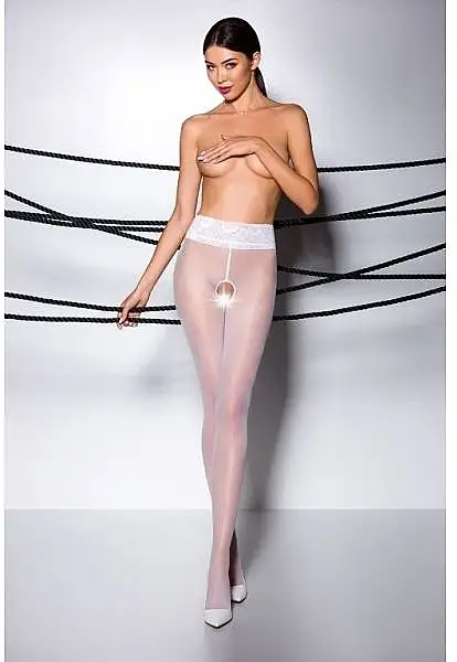 Erotiske strømpebukser med hul 'Tiopen 004', 30 Den, hvid 89926378