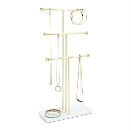 UNIQ Smykkestand / Smykketræ med 3 niveauer - Guld / Hvid