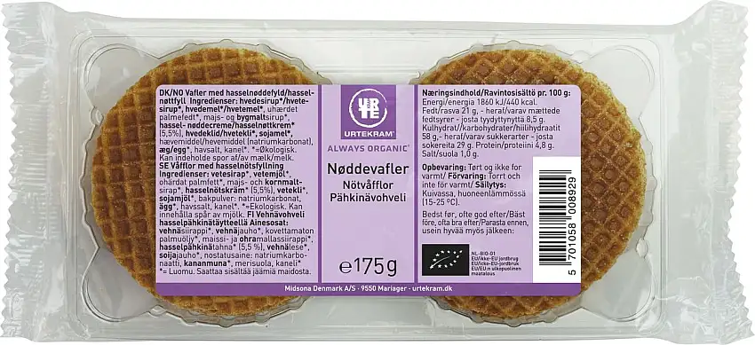 Urtekram Hasselnøddevafler Ø - 175 g.